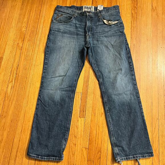 Ariat Jeans Mens 38 X32 Low Rise Boot Cotton Whisker Blue Denim Western - Picture 1 of 11